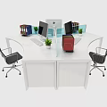 Various Modern Office Desk Designs With Computers Office Supplies And Chairs