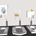 Squat Toilets With Colorful Patterned Water Tanks In Modern Bathroom Setup 3d model