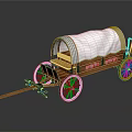 Vintage Wooden Covered Wagon with White Canvas Cover and Large Spoked Wheels
