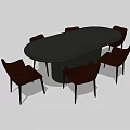 Modern Oval Dining Table Set With Six Dark Brown Chairs For Dining Room 3d model