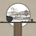 New Chinese Style End View Table Vase Ornaments Tea Set Chandelier Background Wall 3d model