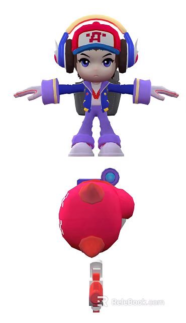 Colorful Cartoon Game And Movie Characters With Purple Outfit And Red Head Design 3d model 