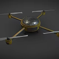 Yellow Drone With Four Propellers Transparent Dome Camera Metallic Body And Landing Gear