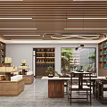 Traditional Chinese Tea Specialty Store With Wooden Decor Display Shelves And Tables