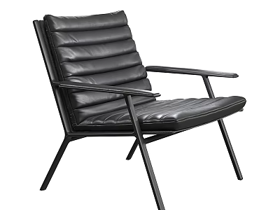 Black Leather Leisure Chair With Metal Frame And Modern Armrest Design 3d model