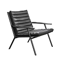 Black Leather Leisure Chair With Metal Frame And Modern Armrest Design