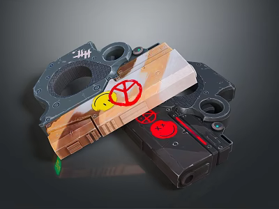 Tactical Weapon Components With Colored Symbols And Mechanical Design Features 3d model