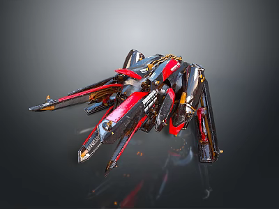 Futuristic Mechanical Spider Featuring Black Red Gold Color And Sharp Mechanical Legs 3d model