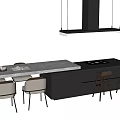 Elegant Modern Dining Table Combination With Chairs Kitchen Island And Hanging Lights 3d model