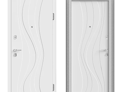 Modern White Interior Hinged Door with Wavy Line Design and Sleek Handle 3d model