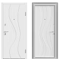 Modern White Interior Hinged Door with Wavy Line Design and Sleek Handle 3d model