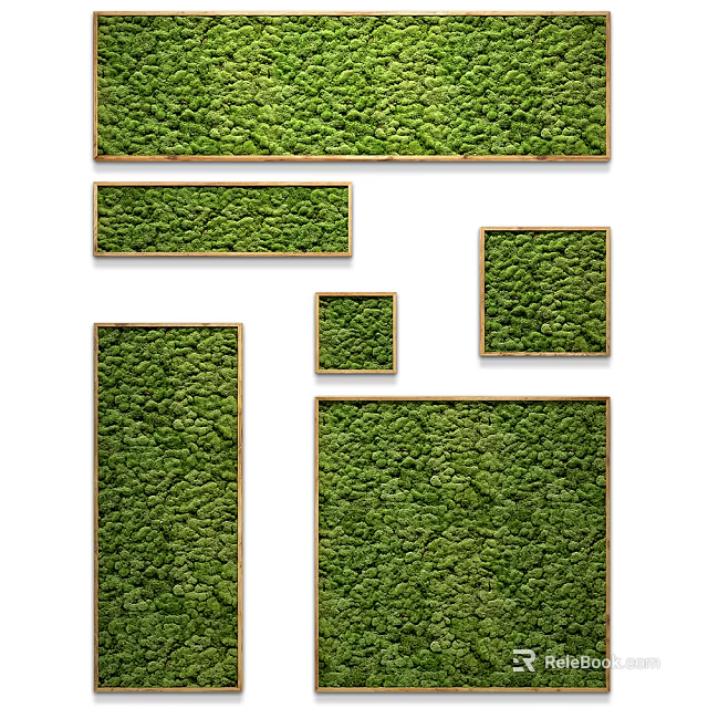 Decorative Green Moss Wall Art With Various Sizes Framed Panels For Interior 3d model