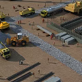 Busy Construction Site With Heavy Machinery Workers And Various Building Materials For Large Infrastructure Project