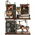 Vintage Decorative Ornament Set With Film Projector Figurines String Lights Posters And Books On Shelf