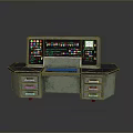 Vintage Computer Control Console With Multiple Buttons Display Screen Keyboard And Drawers