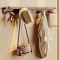 Wall Mounted Coat Rack With Straw Hat Light Jacket And Leather Shoulder Bag 3d model