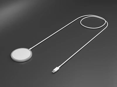 White Wireless Charger with Round Pad and USB Cable for Mobile Phones 3d model