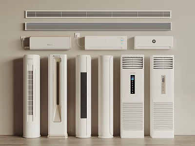 Different Types of Standing and Wall Mounted White Air Conditioning Fans 3d model