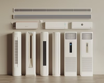Different Types of Standing and Wall Mounted White Air Conditioning Fans 3d model