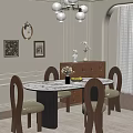 Round Marble Dining Table Set With Curved Back Chairs Wooden Legs Green Cushions Decorative Cabinets And Wall Art