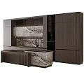 Modern Kitchen Interior Design With Marble Wall Dark Cabinets Ribbed Island And Appliances