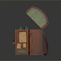 Open Vintage Wooden Chest With Green Accents Multiple Compartments And Small Bottles