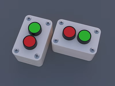 White Button Boxes With Red And Green Buttons On Grey Background 3d model