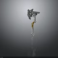 Mythical Battle Axe With Ornate Metal Blade And Gold White Wrapped Handle