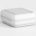 Beige Upholstered Ottoman With Gold Accent Stripes And Modern Comfortable Design