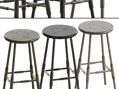 Bar Stools With Bamboo Frames And Gray Black Light Colored Seats 3d model