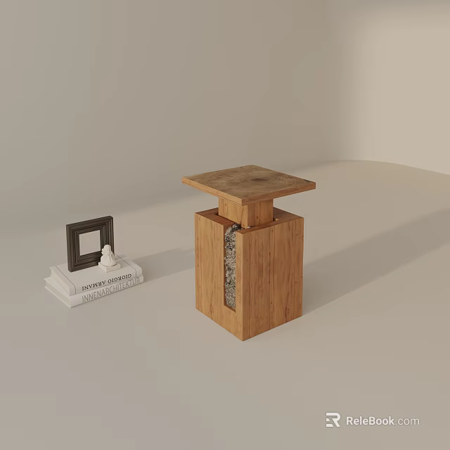 Wooden Side Table With Square Top And Natural Wood Grain Design 3d model 