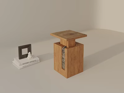 Wooden Side Table With Square Top And Natural Wood Grain Design 3d model