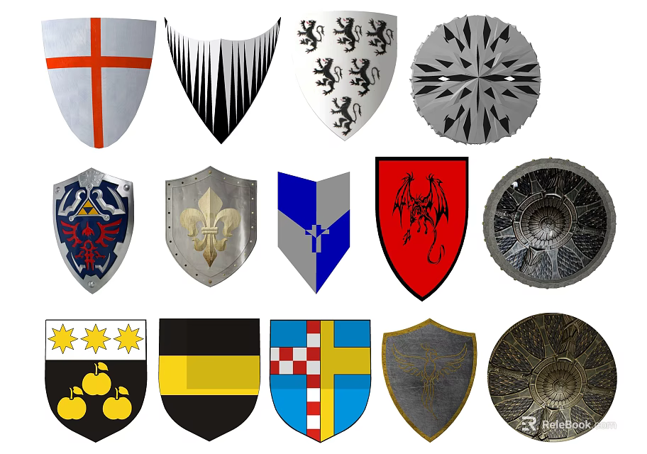 Historical Medieval Weapon Shields With Various Designs Patterns And Emblems 3d model 
