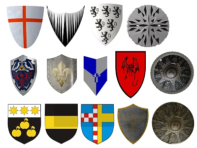 Historical Medieval Weapon Shields With Various Designs Patterns And Emblems 3d model