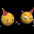 Festive Yellow Emojis Wearing Party Hats With Pink And Blue Cross Symbols And Wine Glass