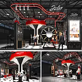ELLE Jouet Exhibition Booth With Neon Signs Red Black Design And Large Gear Decoration