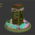 Vintage Telephone Booth Decorative Model With Red Roof Green Ivy Grass Stones And Circular Base
