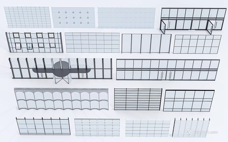 Various Window Design Patterns With Grid Frames And Architectural Styles 3d model 