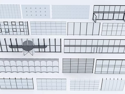 Various Window Design Patterns With Grid Frames And Architectural Styles 3d model