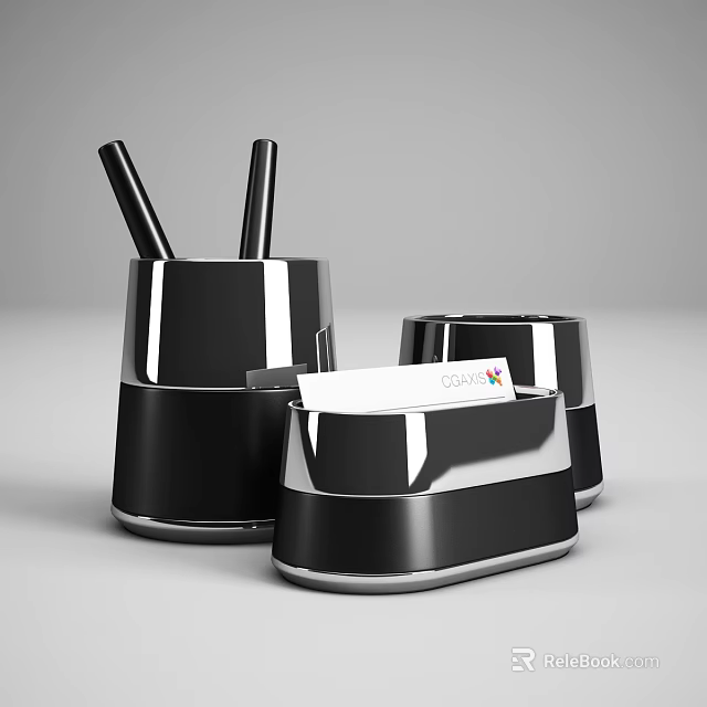 Sleek Black Office Appliances Desk Organizers For Stationery And Card Storage 3d model 