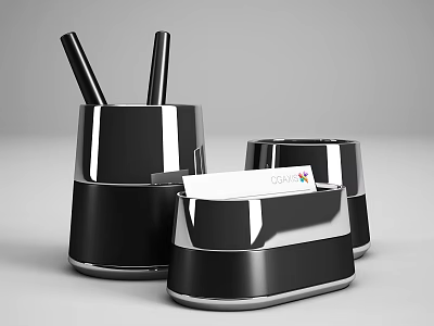 Sleek Black Office Appliances Desk Organizers For Stationery And Card Storage 3d model