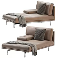 Brown Leather Chaise Lounge With Plaid Pillow Gray Blanket And Metal Legs