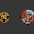 Yellow And Red White Marine Navigation Buoys With Solar Panels Antennas And Signal Lights