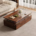 Walnut Wood Coffee Table With Glass Top Storage Drawers Green Apples Vase Coffee Cup