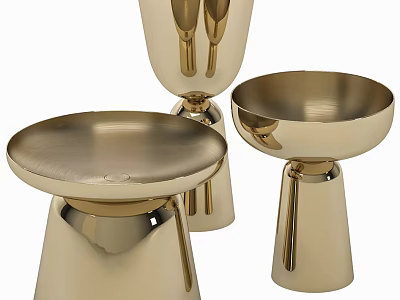 Modern Golden Round Tables With Sleek Metallic Base And Circular Top Design 3d model