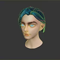 Game Movie Character 3D Model With Blue Hair Blue Eyes And Red Lips