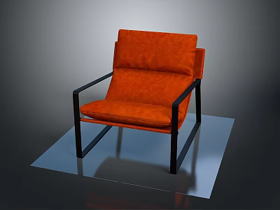Stylish Modern Orange Upholstered Armchair With Black Metal Frame 3d model