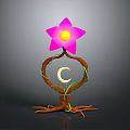 Plant with Pink Star Shaped Flower Yellow Center and C Shaped Vines Brown Roots on Gray Background