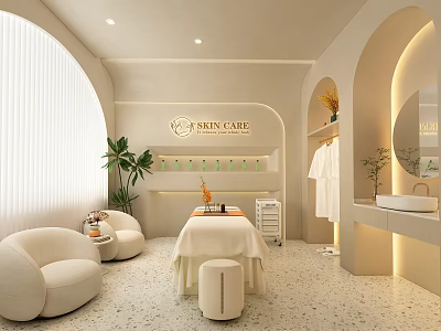 Serene Skin Care Salon Interior With Treatment Bed Sofa And Green Plant 3d model