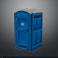 Blue Portable Toilet Building With White Roof And Number 11 Door